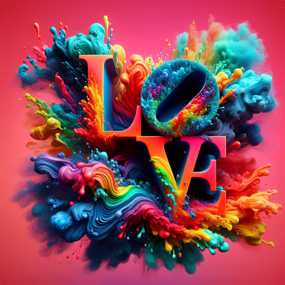 rainbow Textlove no spacescreative colorful sign made of watter and smokecolorful backgroundartistic,ultra realisticsplash effectincredible detailsrich colorshigh qualityin the style of Dan Mumford and Daniel Merriam3D renderingphoto3d rendertypographycinematicfashion text effect image
