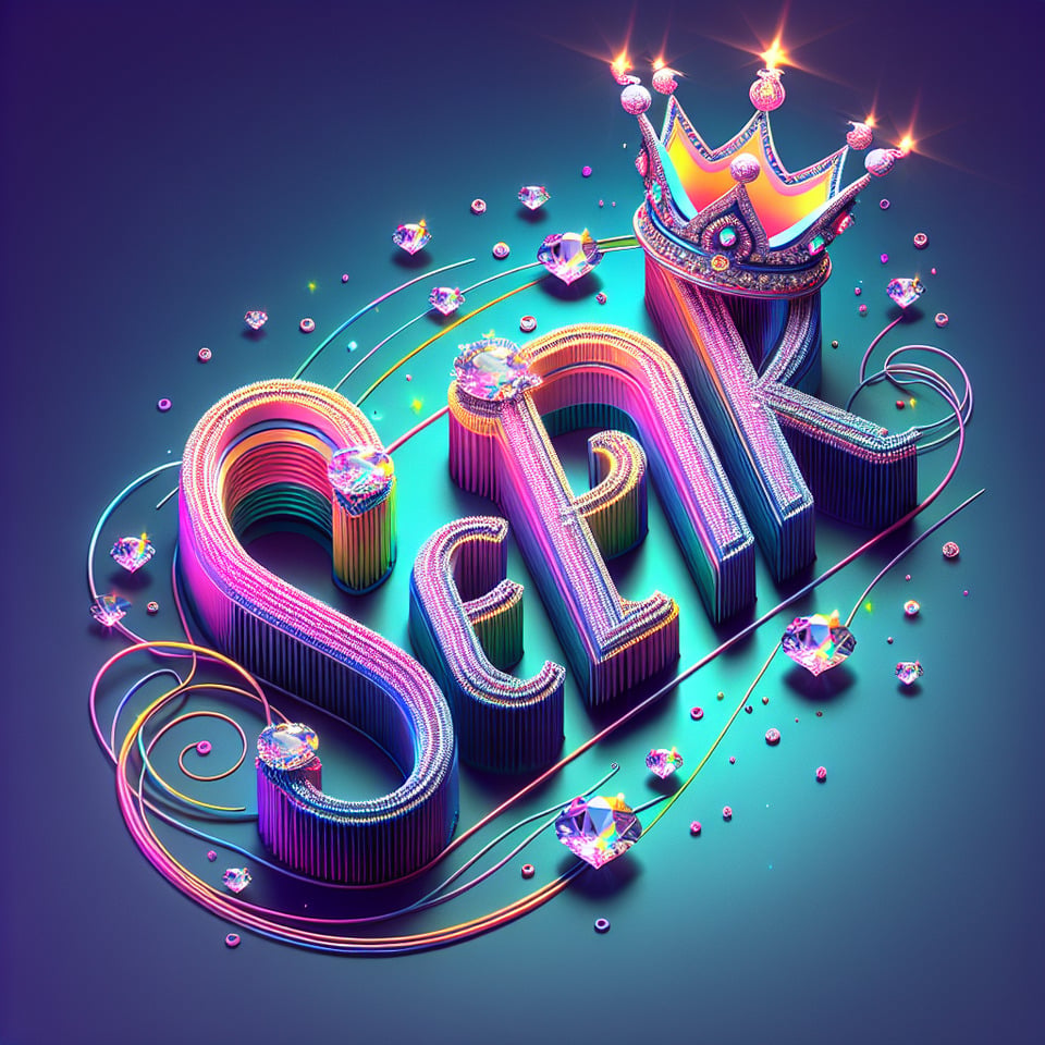 Elegant 3D typography with the name seapikwith an elegant crown and fine diamonds with sparkles of bright colors and angel wingsphototypographyvibrantv text effect image