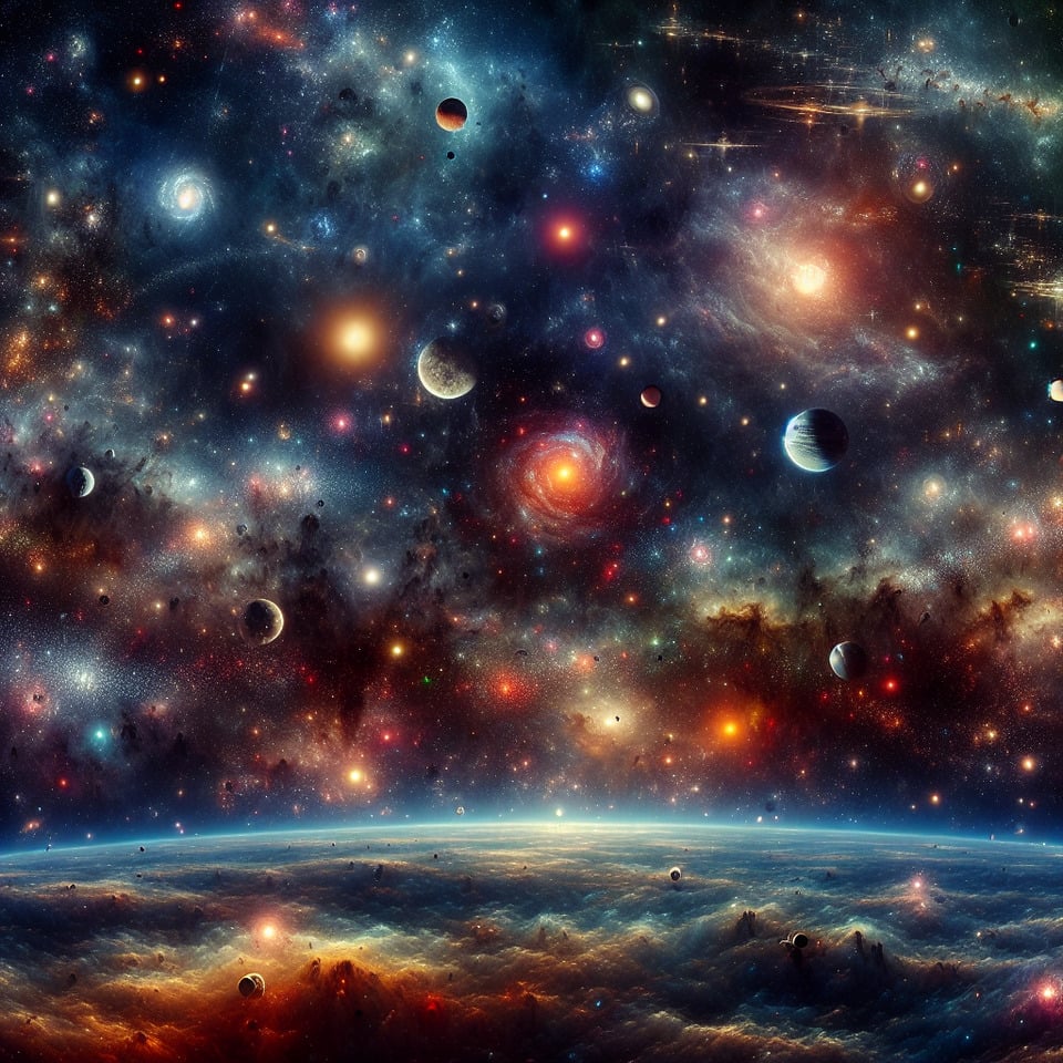Poster Spacealso known as outer space or the cosmosis the vastseemingly infinite expanse that exists beyond Earth's atmosphere. It encompasses a diverse array of celestial bodies such as starsplanetsmoonsgalaxiesnebulaeand more. Space is characterized by the absence of air and atmospherecreating a vacuum where the laws of physics operate in unique ways.,,The study of spaceknown as astronomyexplores the originsevolutionand behavior of celestial objects. The enormity of space is mind-bogglingand its exploration has led to remarkable discoveries about the nature of our universe. Space is governed by fundamental forces such as gravityallowing celestial bodies to interact and form complex systems.,,Human exploration and technological advancementsincluding space telescopes and probeshave expanded our understanding of space. The quest to comprehend the mysteries of the cosmos continuesdriving scientific inquiry and inspiring awe and wonder about the vastness of the universe. text effect image