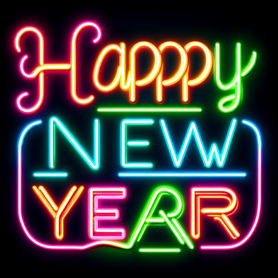 text Happy new year neon text effect on black background text effect image