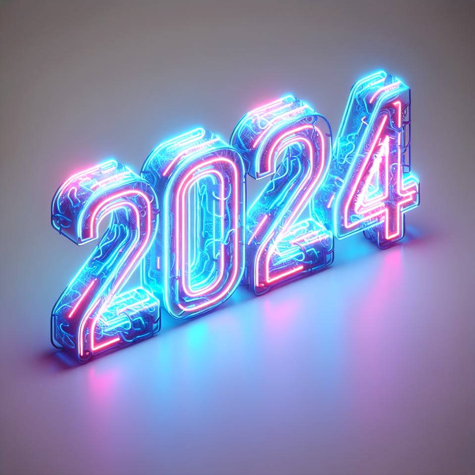 Text 2024 cyberpunk stylethree-dimensionalNeon effectfluid within textlight background text effect image