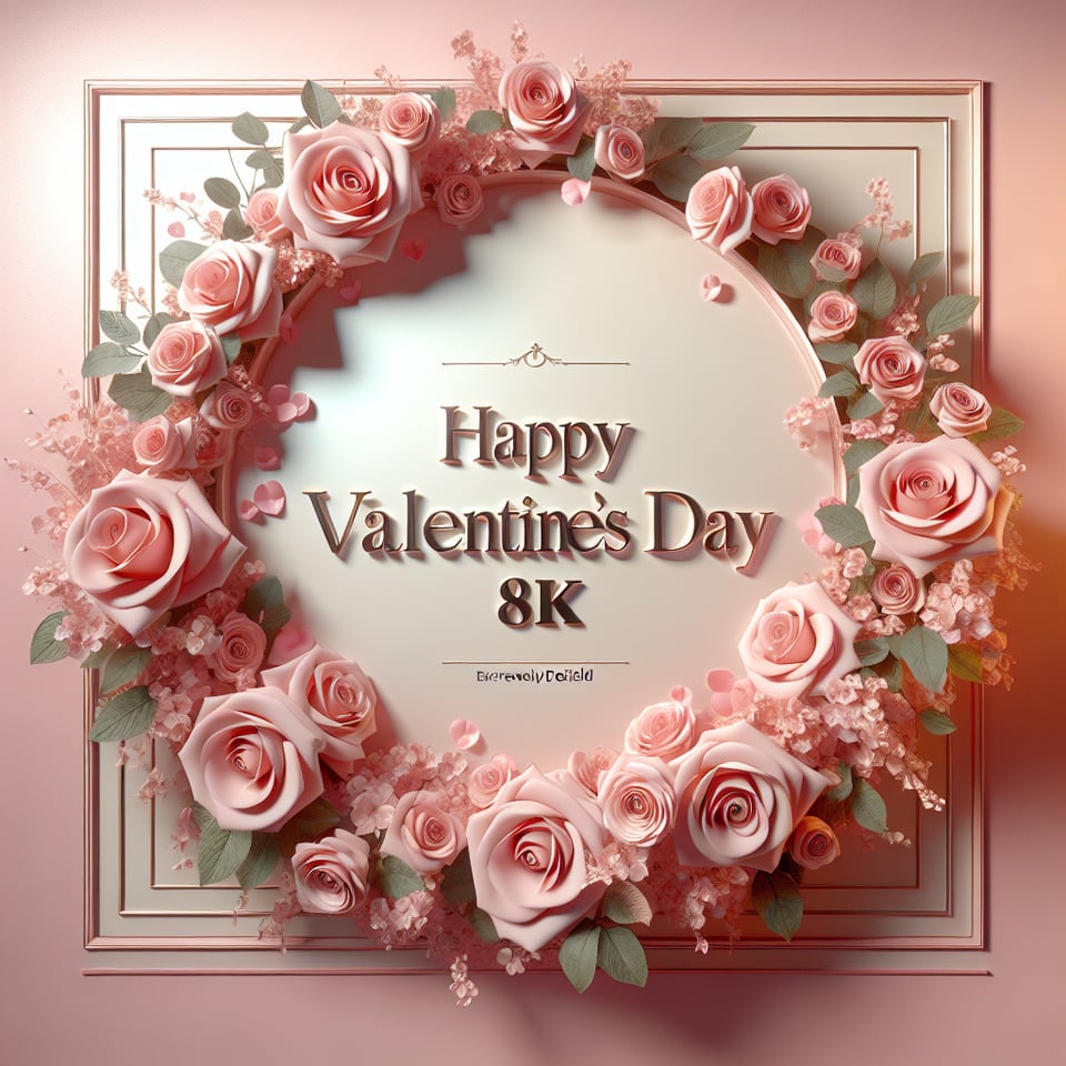 Text Happy Valentine's DayPink rose backgroundpastel color clear and copy background8K photographyextremely detailedHDprofessionalproduct photographycinematic lightingsoft contrast. text effect image