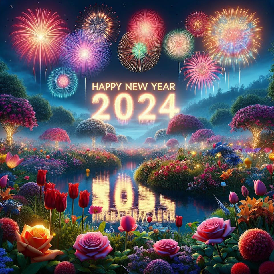 2024happy new year，flowers text effect image