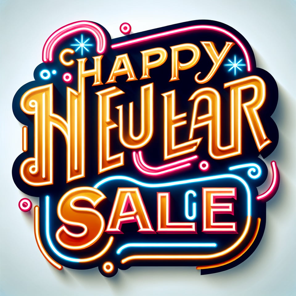Happy new year text BIG SALE neon style text effect on white background text effect image