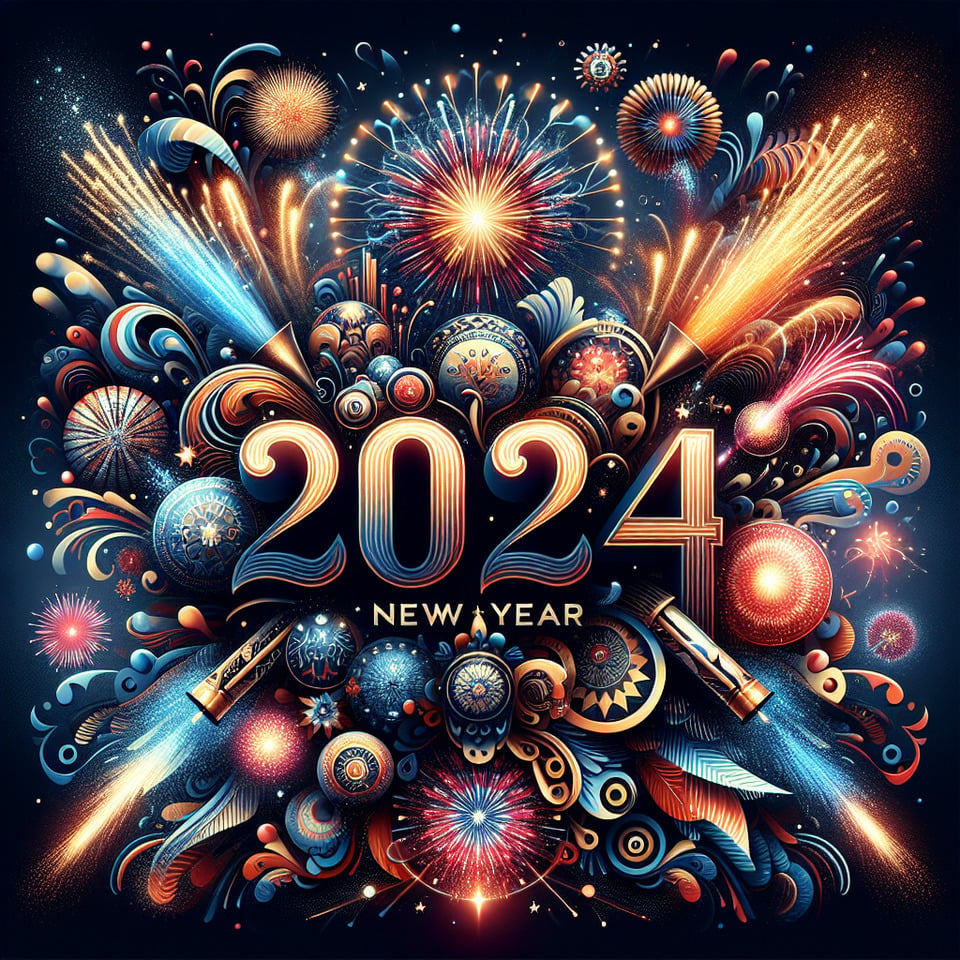 Happy New Year 2024 wish by a Graphic DesignerShowing his/her skill through creative design. text effect image