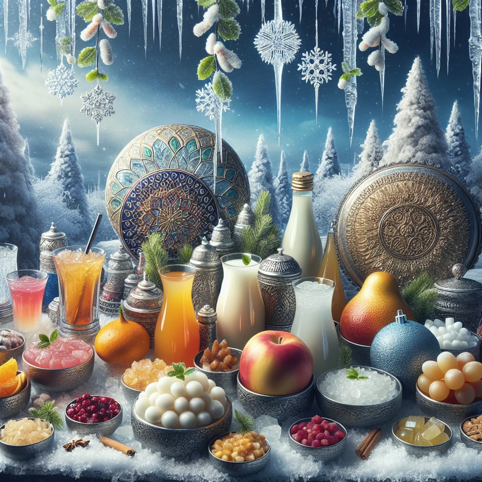 Happy New Year2024- different sharbat products on winter background. text effect image