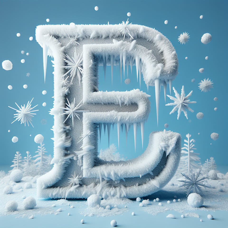 Letter 'E' logo design 3d snow effects text effect image