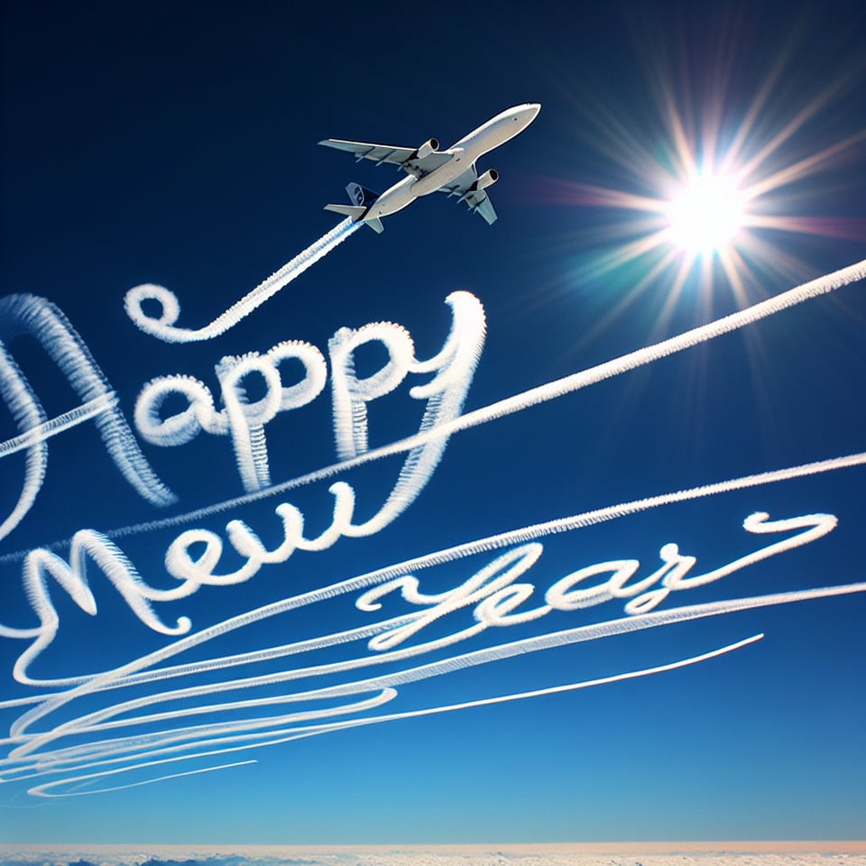 Aeroplane leaving trace of Happy New Year text effect image