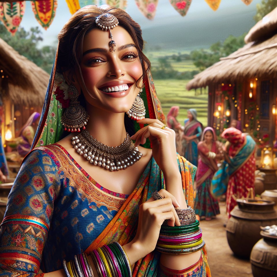 A beautiful village Indian women celebrating new year text effect image