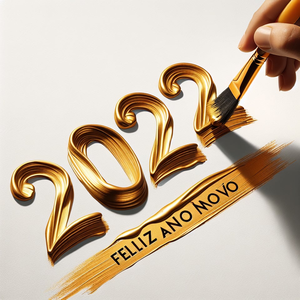 Hand brush stroke golden paint lettering number of text 2024  feliz ano novo on white background text effect image