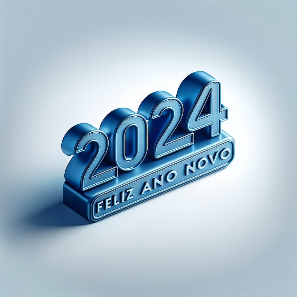 text 2024 Feliz Ano Novo with 3d style lettering on blue theme on white background text effect image