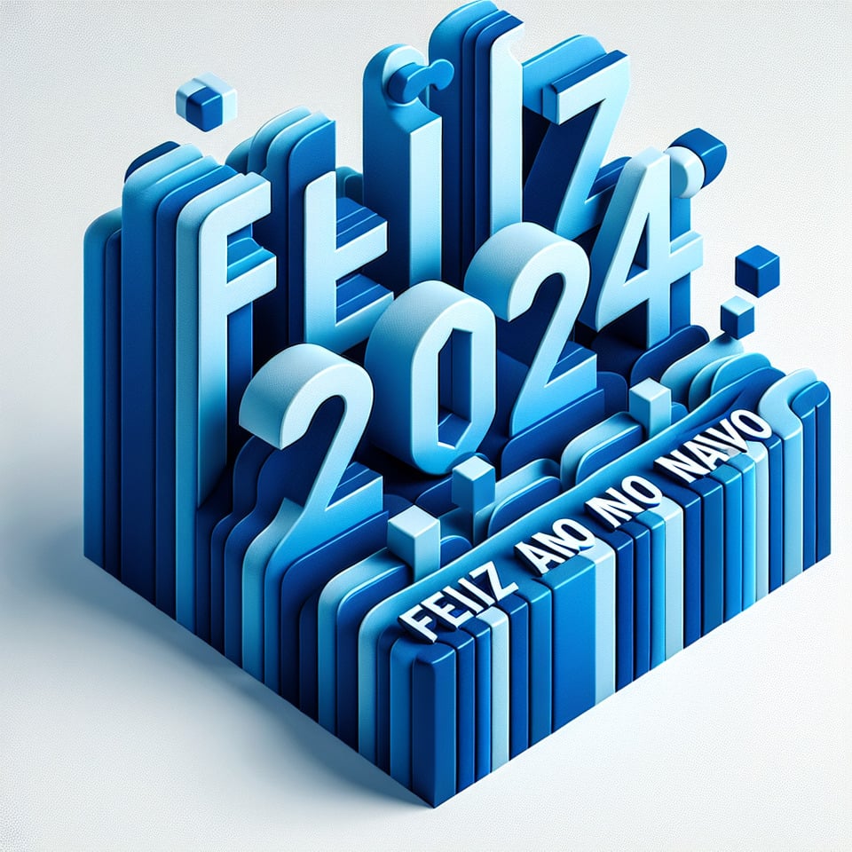 text 2024 Feliz Ano Novo with 3d style lettering on blue theme on white background text effect image