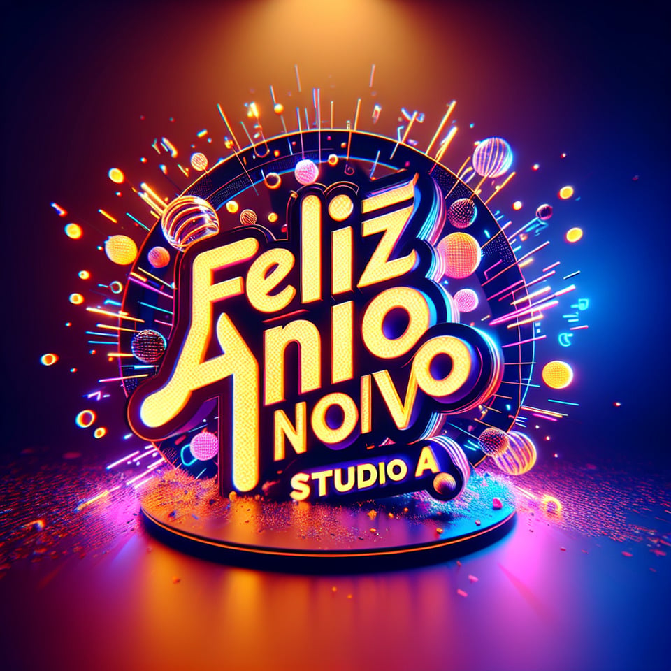 create a text Feliz Ano Novo Studio A in 3d high definition 8k text effect image
