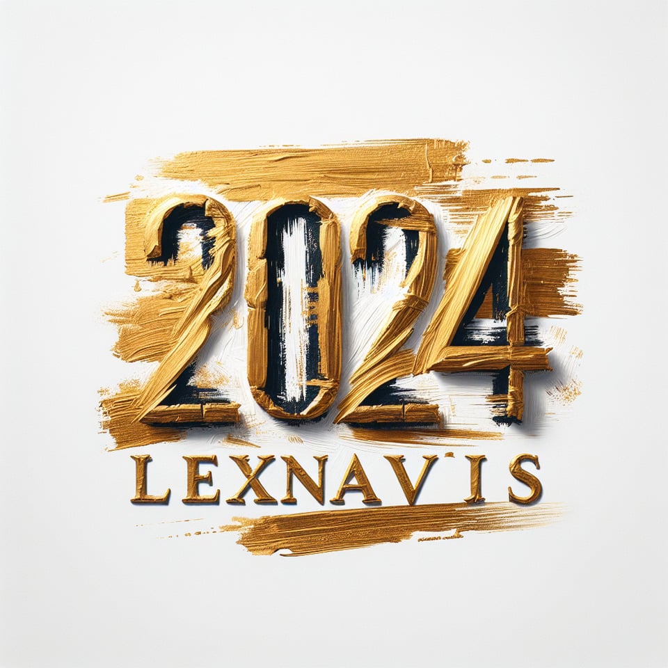 Hand brush stroke golden paint lettering number of text 2024 LexNavis on white background text effect image