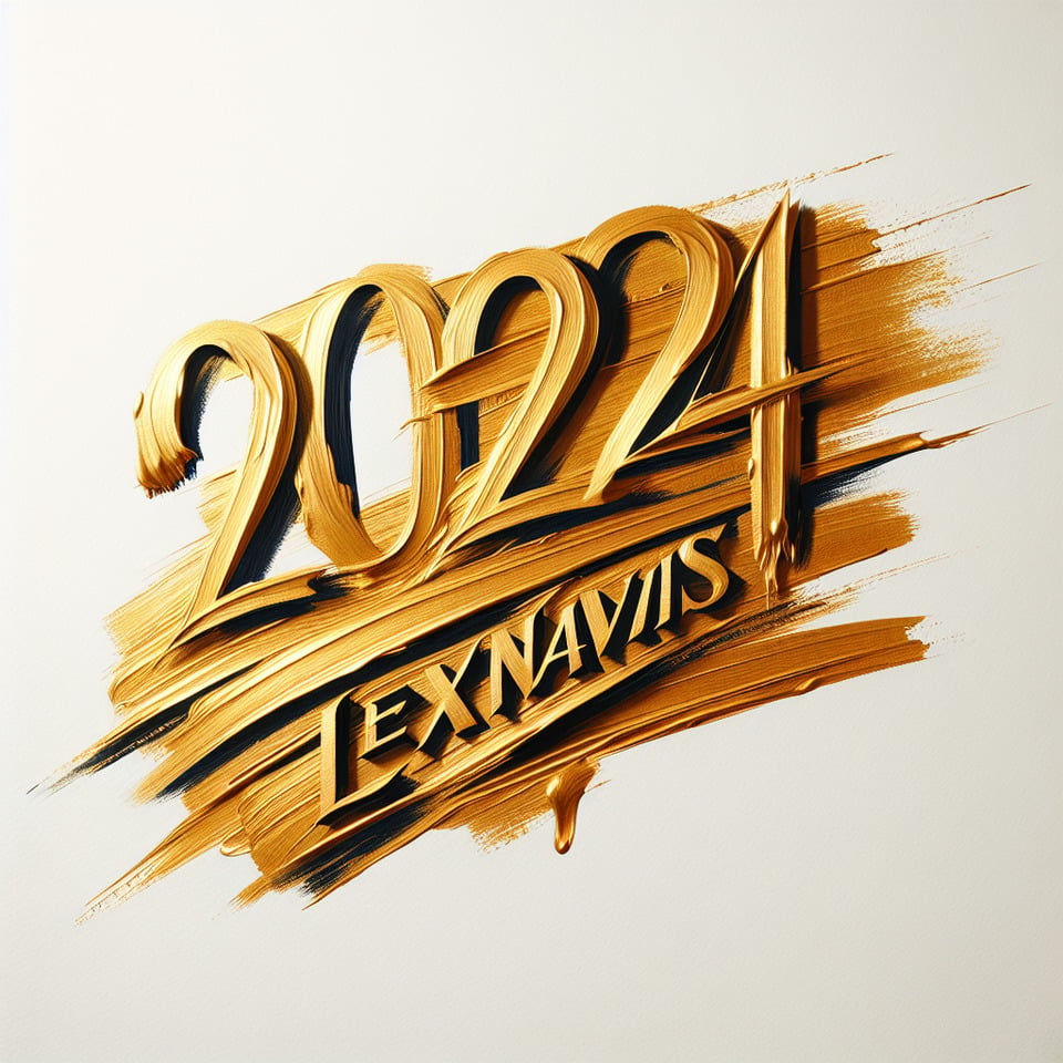 Hand brush stroke golden paint lettering number of text 2024  LexNavis on white background text effect image