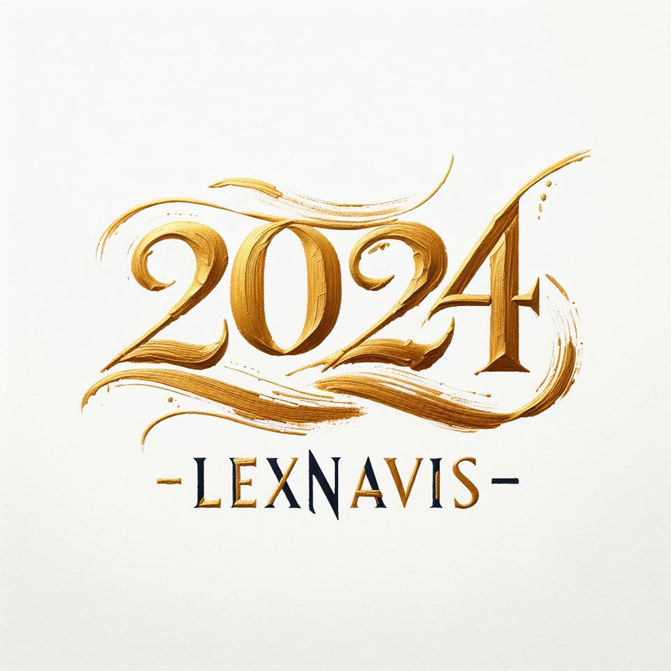 Hand brush stroke golden paint lettering number of text 2024 LexNavis on white background text effect image
