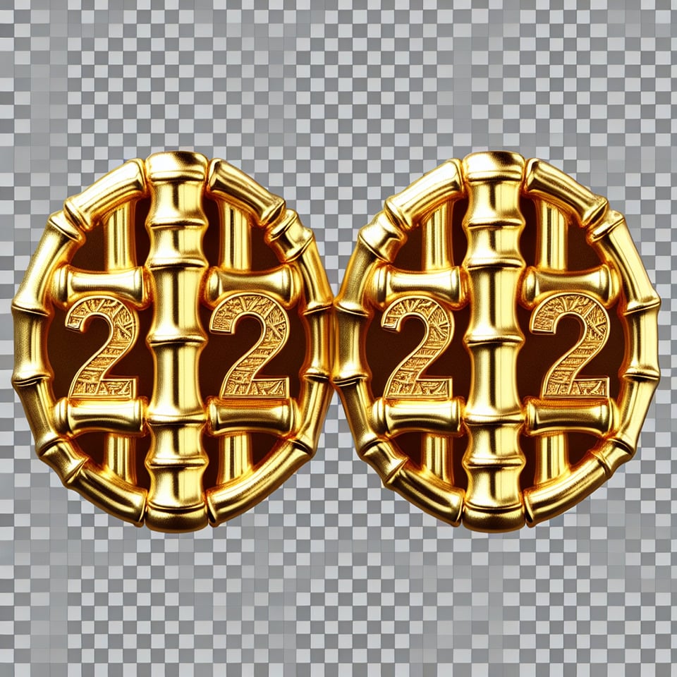 GOLD BAMBOO EARRINGS WITH 2024 IN THEM TRANSPARENT IMAGE text effect image