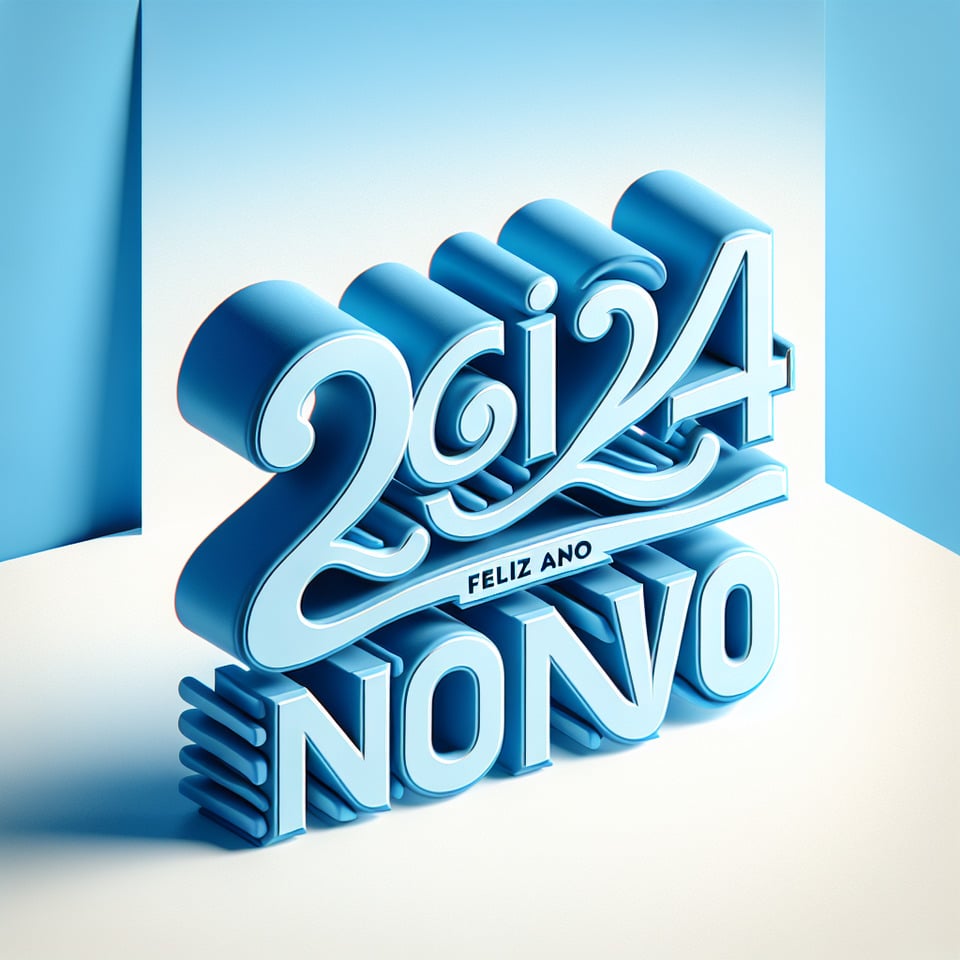 text 2024Feliz Ano Novo Studio A 3d style lettering on blue theme on white background text effect image