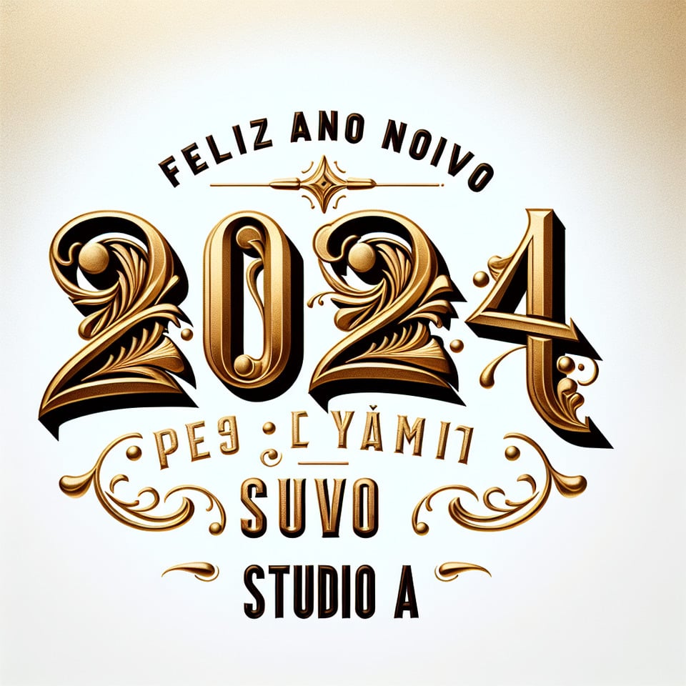 text 2024 Feliz Ano Novo Studio A lettering in luxury gold color on white background text effect image