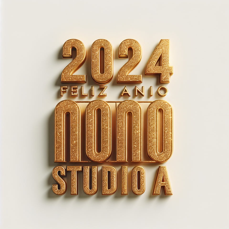 text 2024 Feliz Ano Novo Studio A lettering in luxury gold color on white background text effect image