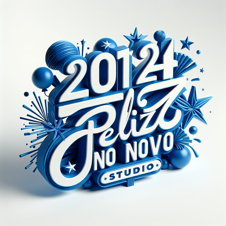 text 2024Feliz Ano Novo Studio A 3d style lettering on blue theme on white background text effect image