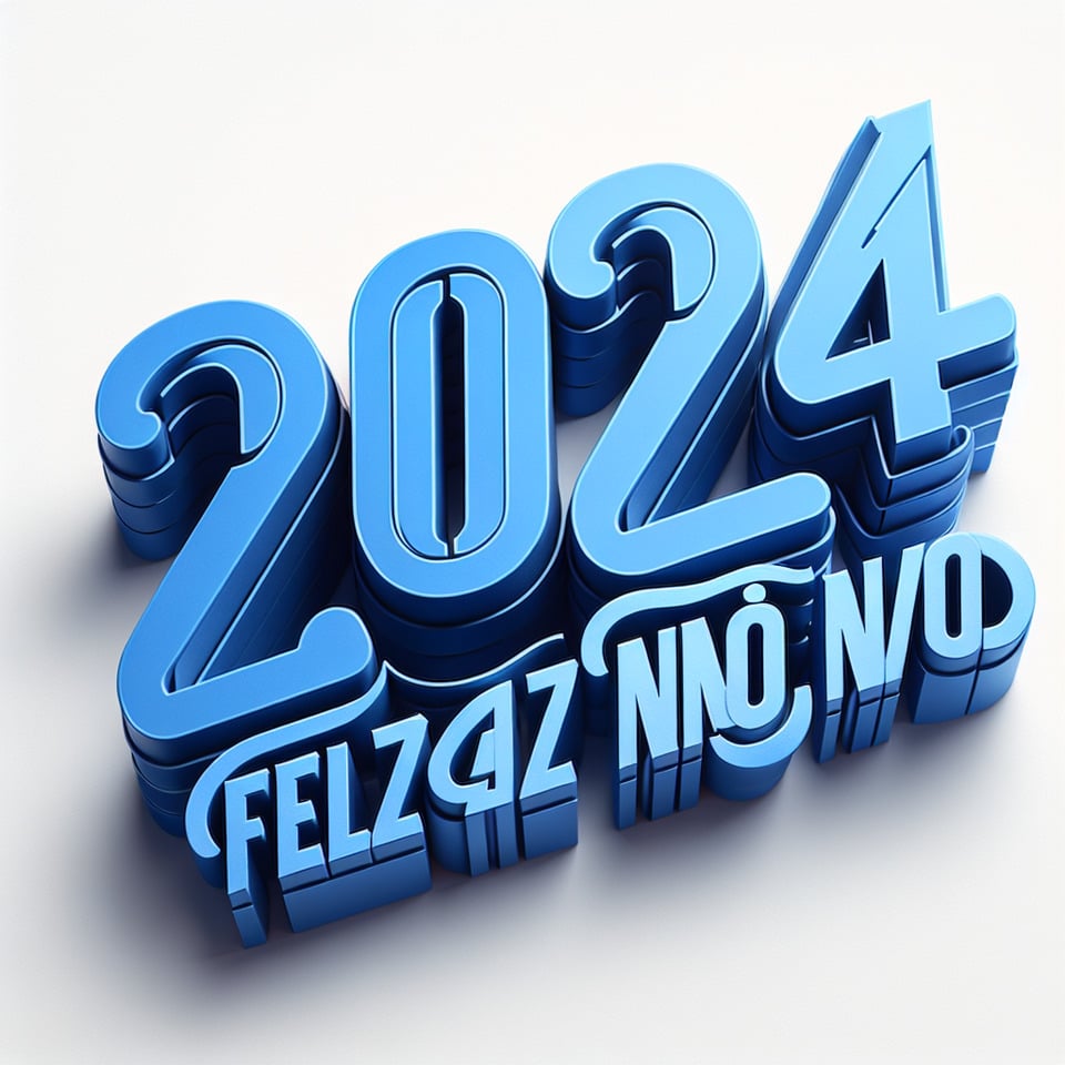 text 2024Feliz Ano Novo Studio A 3d style lettering on blue theme on white background text effect image