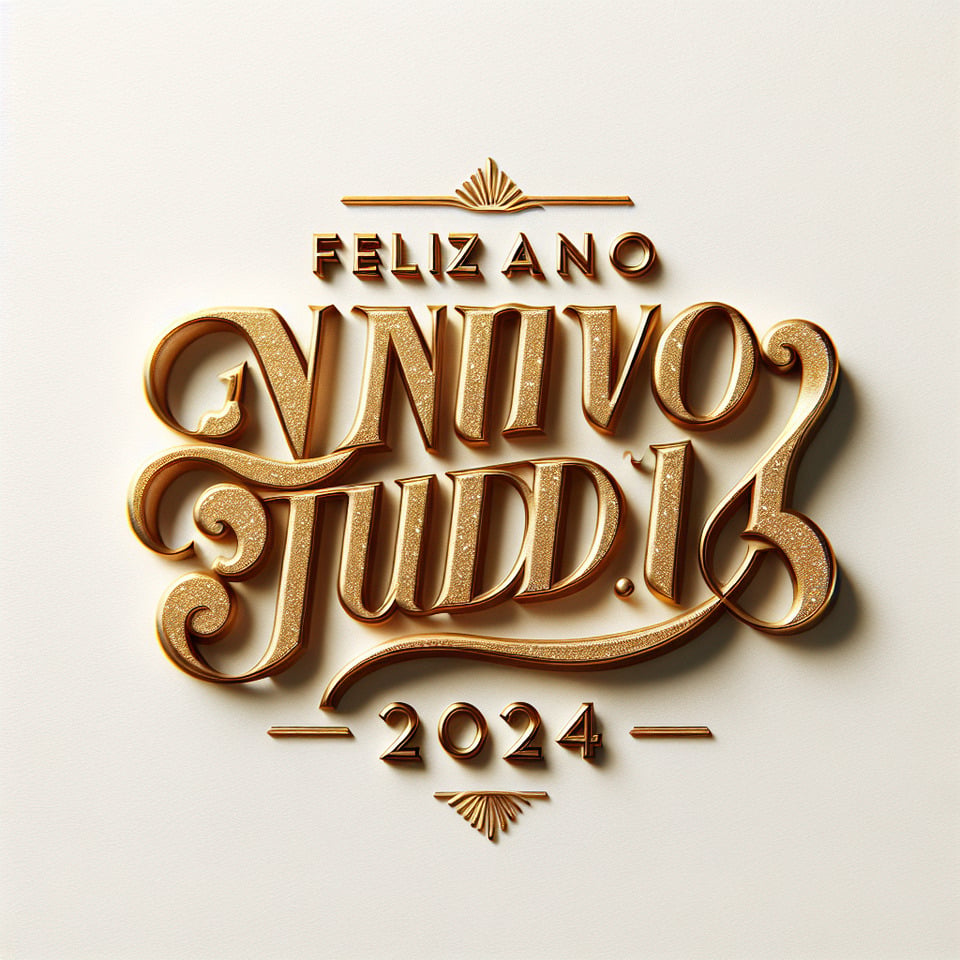 text 2024 Feliz Ano Novo Studio A lettering in luxury gold color on white background text effect image