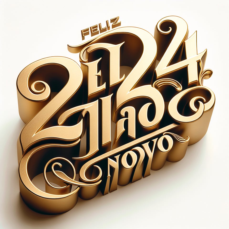 text 2024 Feliz Ano Novo Studio A lettering in luxury gold color on white background text effect image
