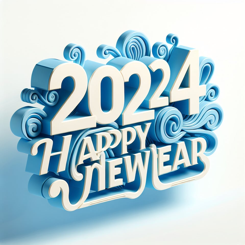 text 2024 happy new year with 3d style lettering on blue theme on white background text effect image