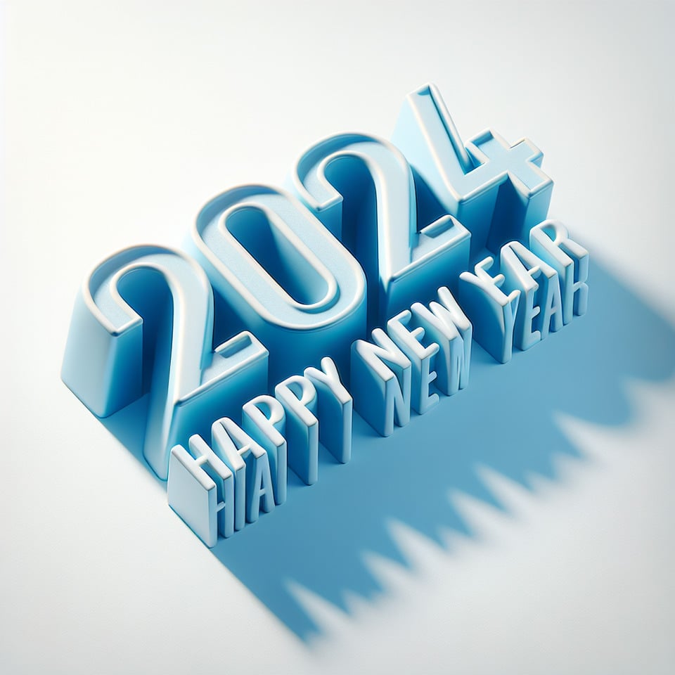 text 2024 happy new year with 3d style lettering on blue theme on white background text effect image