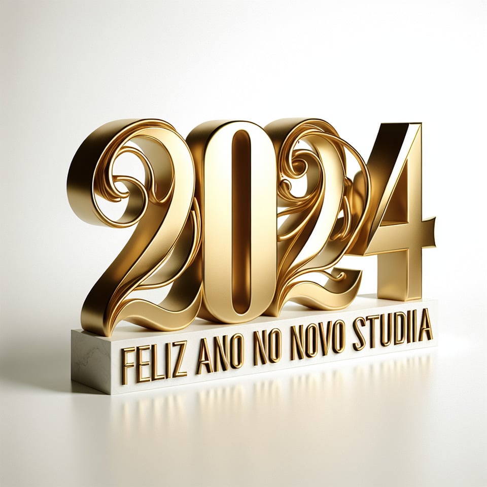 text 2024 Feliz Ano Novo Studio A lettering in luxury gold color on white background text effect image