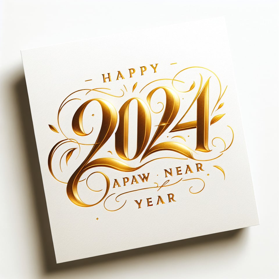 text 2024 Feliz Ano Novo Studio A lettering in luxury gold color on white background text effect image