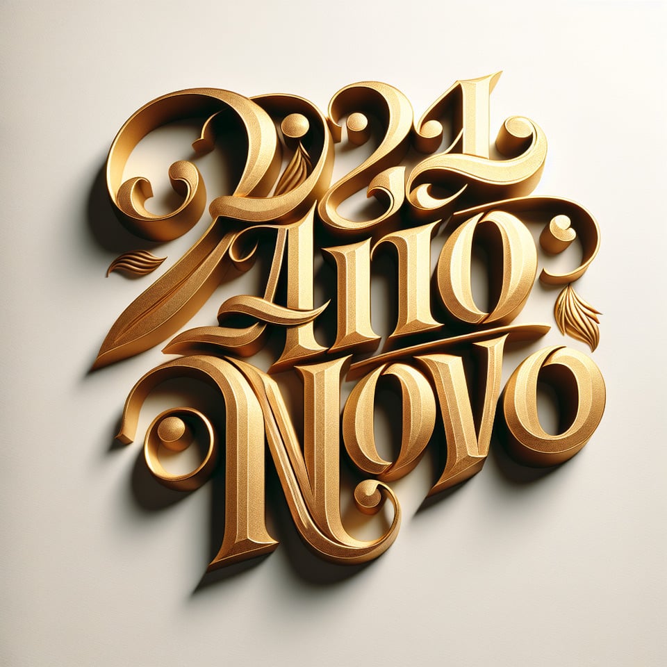 text 2024 Feliz Ano Novo Studio A lettering in luxury gold color on white background text effect image