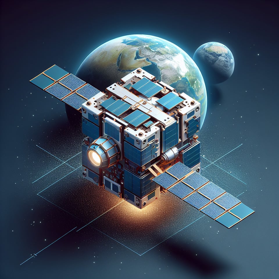  with background 1Ucubesat without solar panel in Low Earth Orbit,ITCA Space-Team text effect image