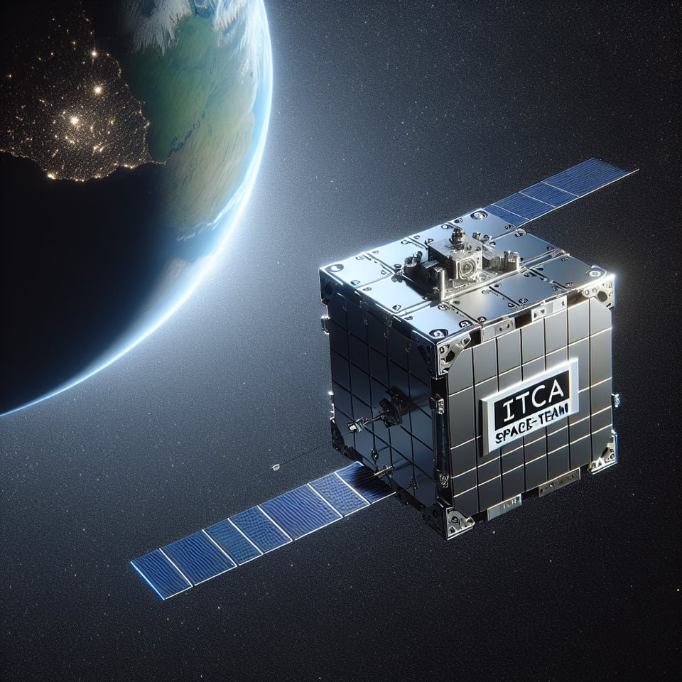 Text with background 1U Cube Satellite in Low Earth Orbit,ITCA Space-Team text effect image