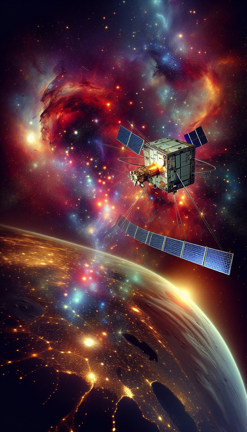 3d colorful space background and constellation of without solar panel 1U Cube Satellite (without solar panel) in Low Earth Orbit text effect image