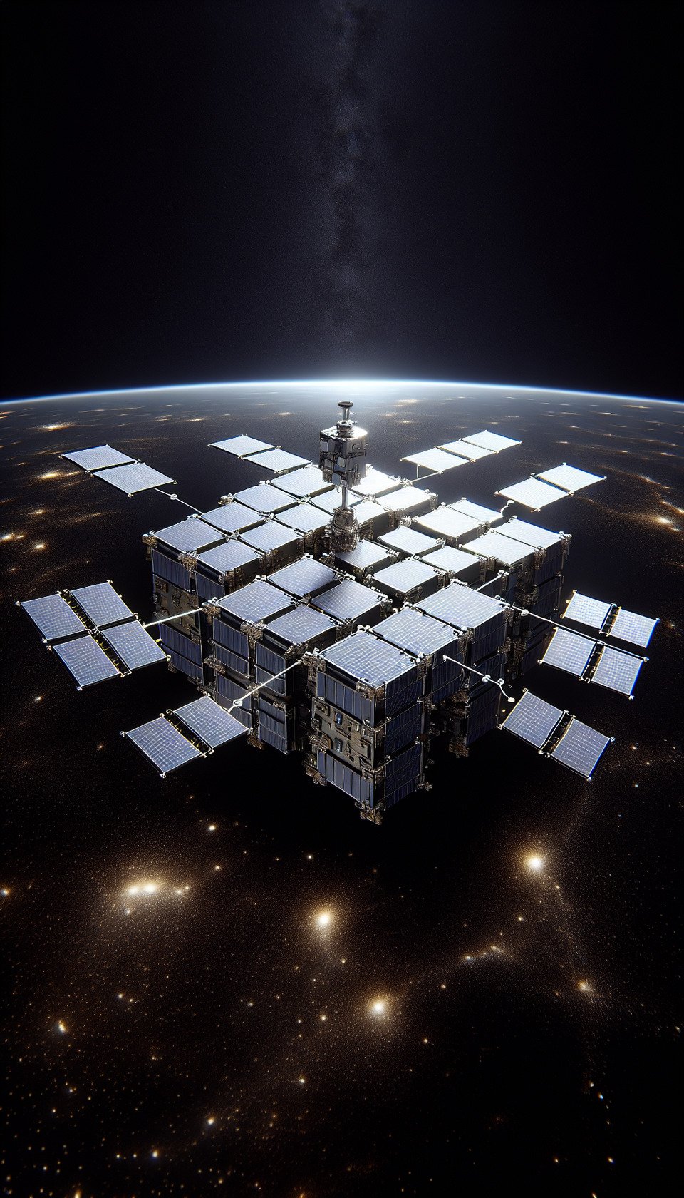 20 Nos. of 1U Cube Satellite without solar panels positioned in Low Earth Orbit. text effect image