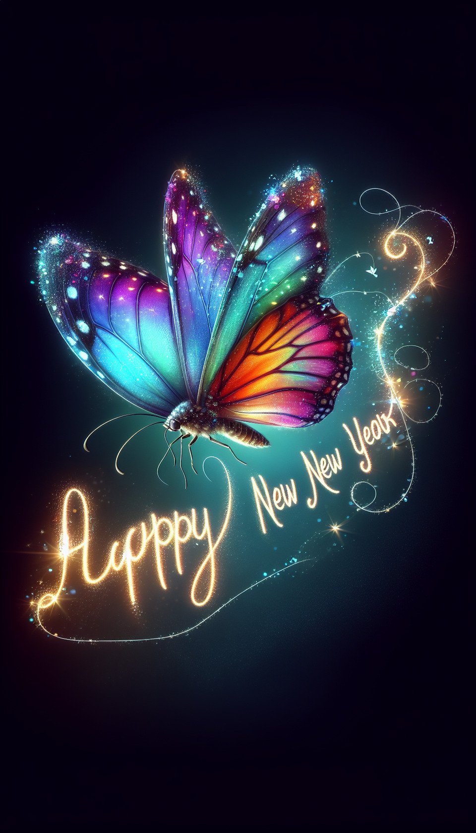 Butterfly leaving trace of Happy New Year text effect image