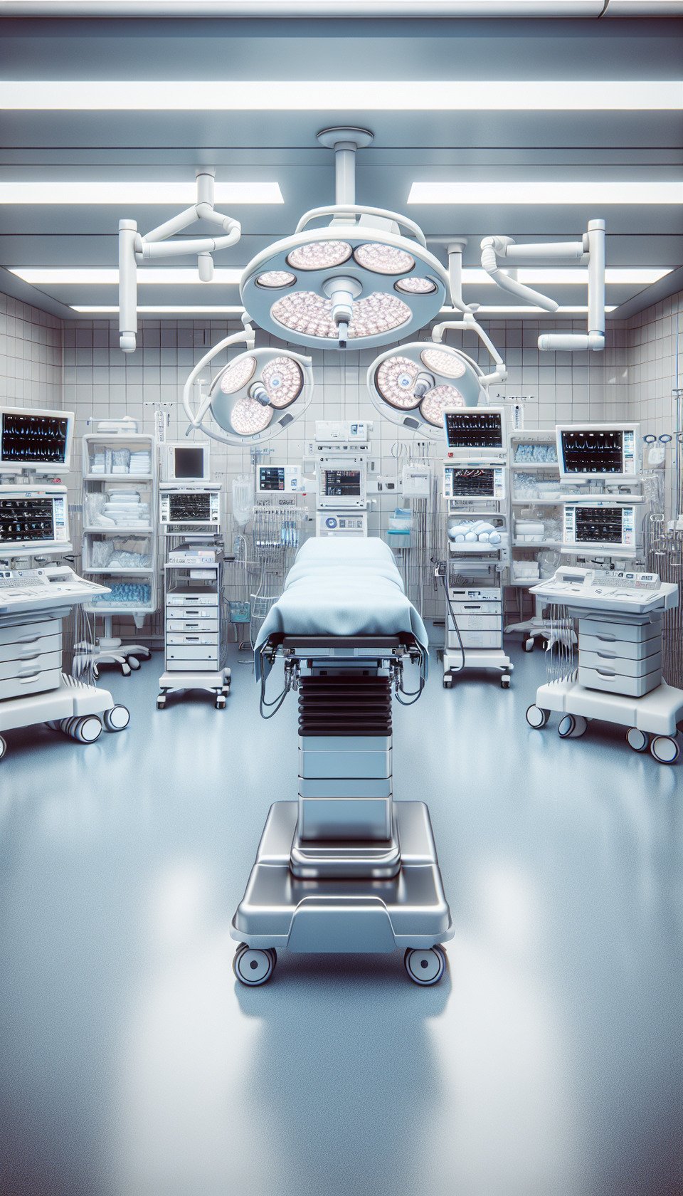 AI-generated image. The image features Hospital with operation theatre without people image. text effect image
