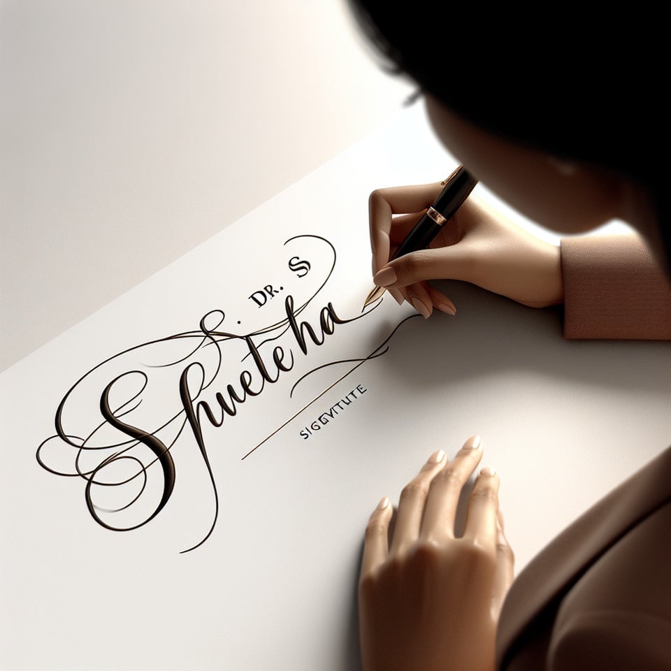 text Dr. S. Shwetha as a signature. The font could be cursive or sophisticated style. text effect image