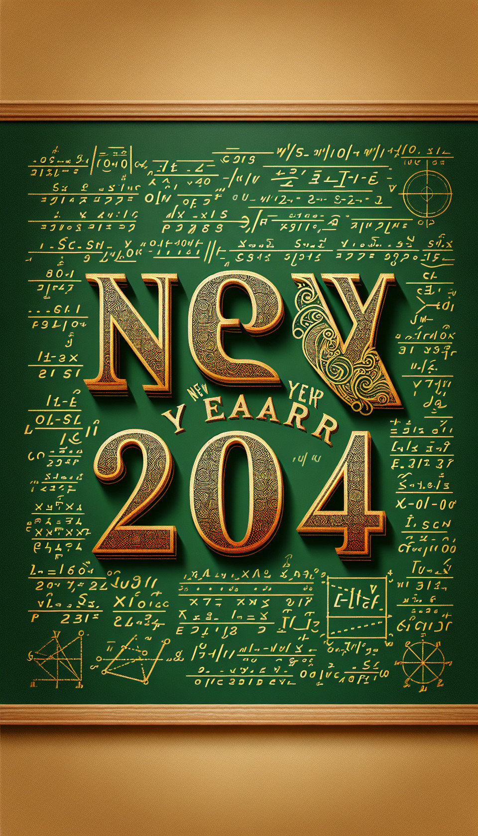text New Year 2024 golden luxury text effect with Green Board and Mathematics 10th std Formulas text effect image