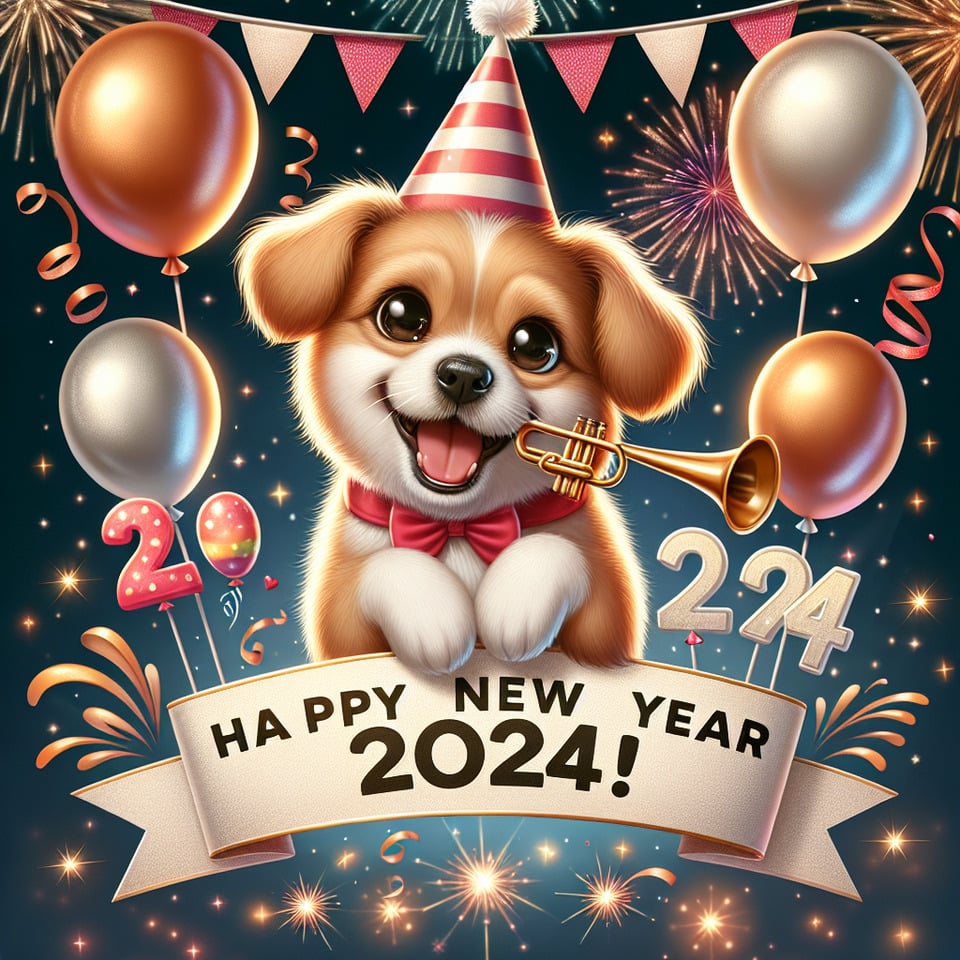 dog Happy New Year 2024 text effect image