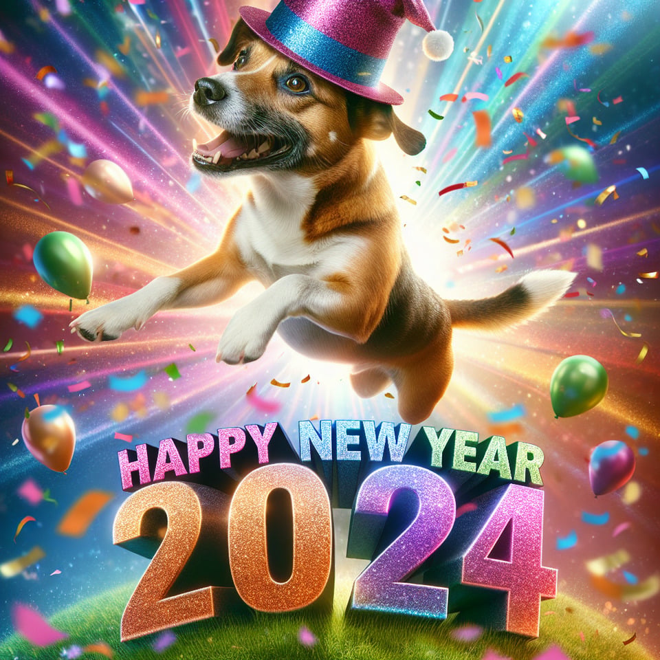 dog Happy New Year 2024 text effect image