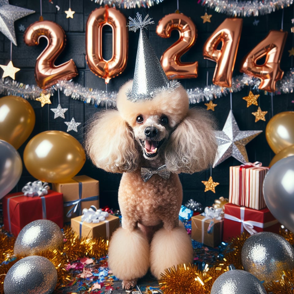 dog barboncino Happy New Year 2024 text effect image