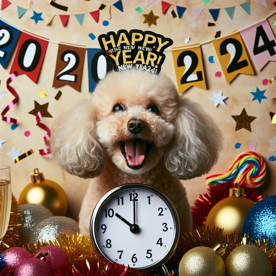 dog barboncino Happy New Year 2024 text effect image