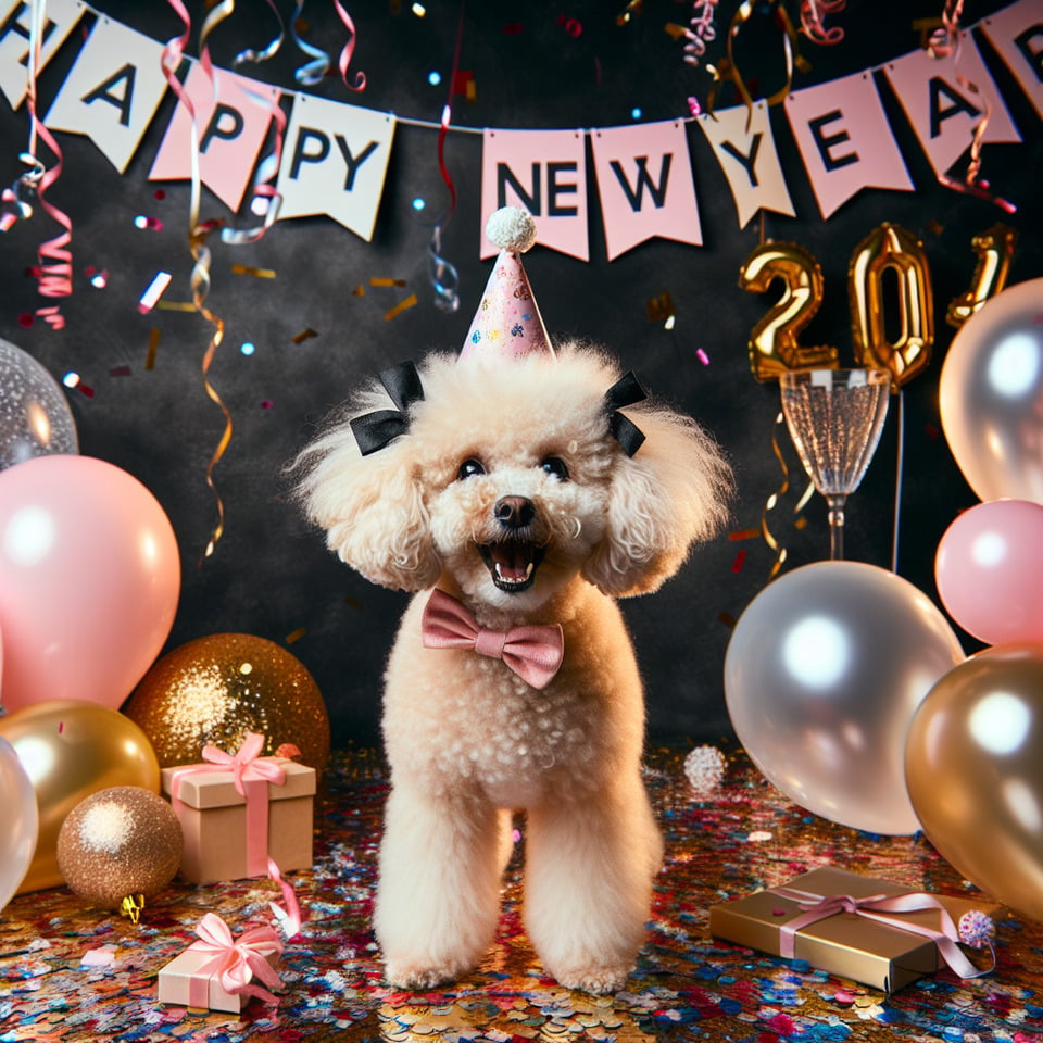dog barboncino Happy New Year 2024 text effect image