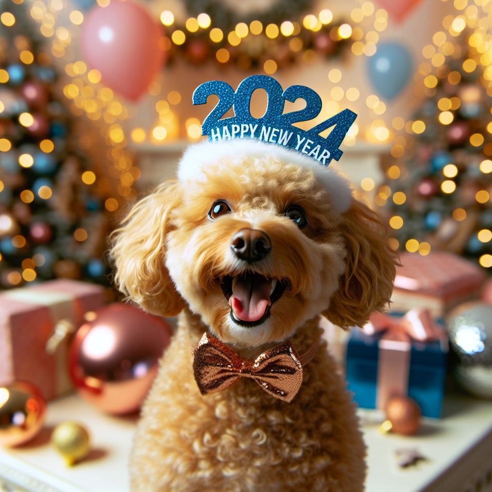 dog barboncino Happy New Year 2024 text effect image
