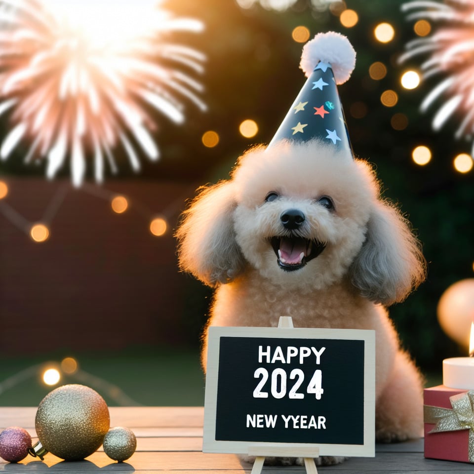 dog barboncino Happy New Year 2024 text effect image