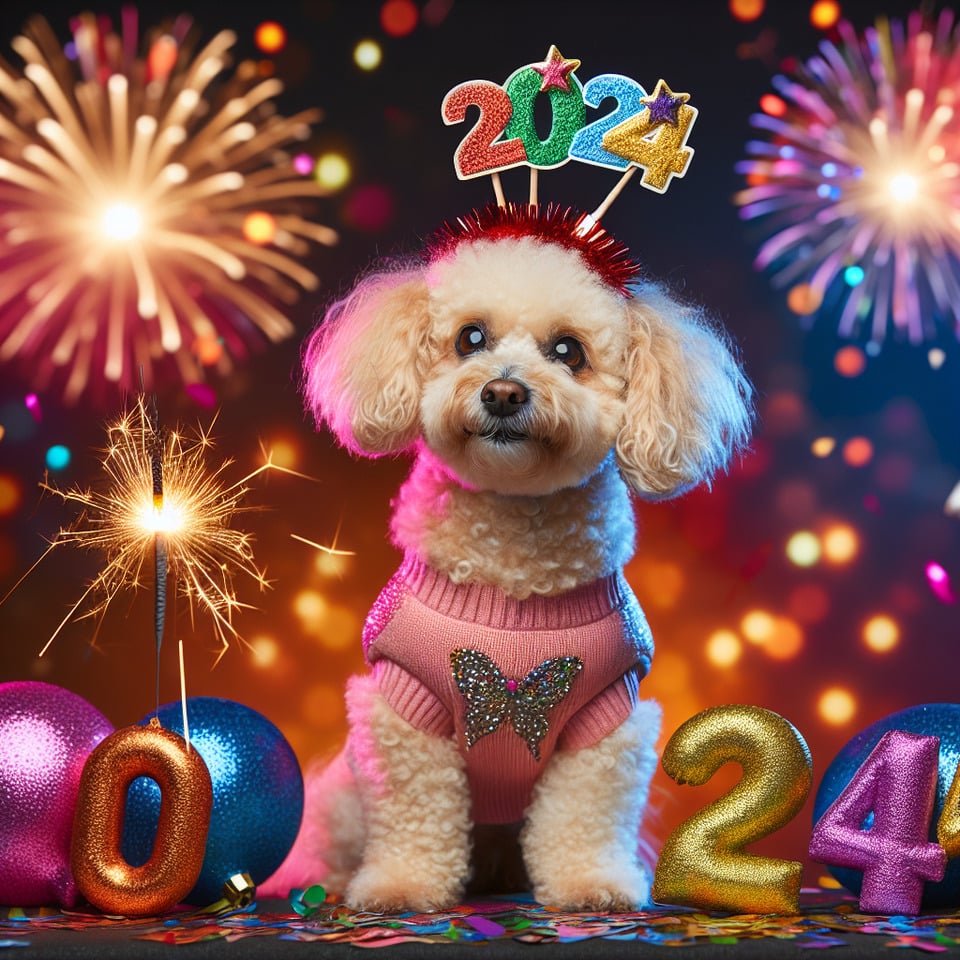 dog barboncino Happy New Year 2024 text effect image