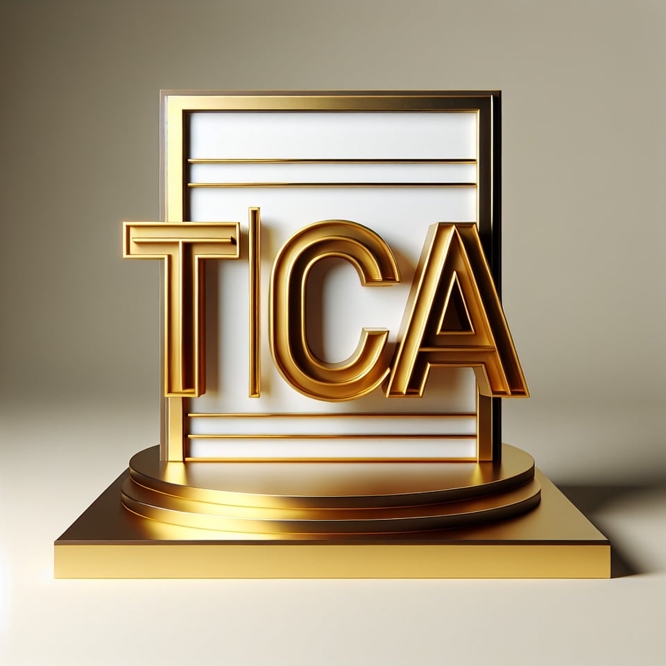 3d text ITCA company name render lettering gold with podium on white background text effect image